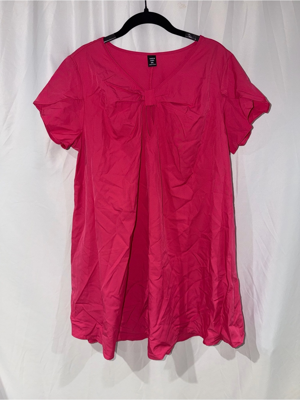 SHEIN Curve Dress Bow av Neck Fuchsia Pink Short Petal Sleeve  Tunic Dress 0XL